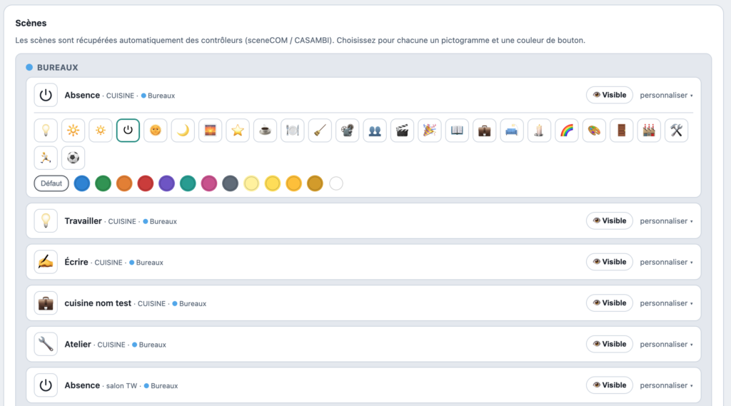 Personnalisation des scénarios d'éclairage dans l'interface RAYVIZION